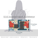 So Handsome 12x12 scrapbook page kit size reference image showing the scale of the coordinated two-page layout, printed papers, and embellishments for boyhood memories and favorite photos.