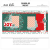 So Much Joy 12x12 scrapbook page kit cover featuring cream polka dots, multicolor dot pattern, red decorative border, mistletoe branch pattern, teal leafy branches, and red berry clusters. A coordinated premade layout for Christmas memories and favorite photos.