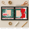 So Much Joy scrapbook page kit shown in a memory album binder mockup with the finished two-page layout. A coordinated way to preserve Christmas memories and favorite photos.