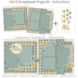 So Much Love Blue 12x12 scrapbook page kit instruction image showing the completed two-page layout and placement of coordinating papers, die cuts, and photo areas. Designed for love memories and favorite photos.