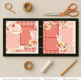 So Much Love Pink scrapbook page kit shown in a memory album binder mockup with the finished two-page layout. A coordinated way to preserve love memories and favorite photos.