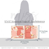 So Much Love Pink 12x12 scrapbook page kit size reference image showing the scale of the coordinated two-page layout, printed papers, and embellishments for love memories and favorite photos.