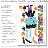 This Spooktacular kit features — diy scrapbook kit, spooky scrapbook, coordinated background patterns and journaling spots, monster scrapbook, layered die cut titles for themed layouts, halloween crafts, precut designs for memory journaling, 12x12 scrapbook kit, seasonal scrapbook page kits and die cuts, scrapbooking ephemera and cardstock cutouts, acid-free double-sided scrapbook supplies, scrapbook paper kit, creative accents for scrapbook storytelling
