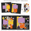 Spooky Fun 12x12 scrapbook page kit instruction image showing the completed two-page layout and placement of coordinating papers, die cuts, and photo areas. Designed for Halloween memories and favorite photos.