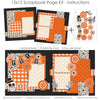 Spooky Fun 12x12 scrapbook page kit instruction image showing the completed two-page layout and placement of coordinating papers, die cuts, and photo areas. Designed for Halloween memories and favorite photos.