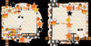 Two-page Spooky Good Times 12x12 scrapbook layout featuring black background, orange polka dots, cream dotted pattern, orange black plaid, black orange stripes, and candy corn pattern. Designed for Halloween memories and favorite photos.