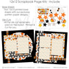 Spooky Good Times scrapbook page kit includes two coordinated 12x12 printed base sheets with matching die cuts and embellishments. Designed for Halloween memories and favorite photos.