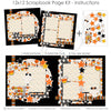 Spooky Good Times 12x12 scrapbook page kit instruction image showing the completed two-page layout and placement of coordinating papers, die cuts, and photo areas. Designed for Halloween memories and favorite photos.