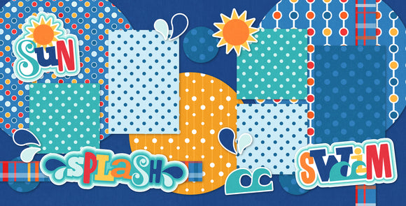 Sun Splash Swim scrapbook page kit — Girl Scrapbook Kit, seasonal scrapbook page kits and die cuts, Birthday Layout Kit, pastel paper embellishments and photo mats, Balloon Stickers, Pink Birthday Album, handmade elements for DIY photo albums, layered die cut titles for themed layouts, acid-free double-sided scrapbook supplies, scrapbooking ephemera and cardstock cutouts, Party Photo Layout, Scrapbook Embellish, 12x12 Scrapbook, Memory Scrapbook
