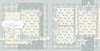 Two-page Sweet Baby Blue scrapbook layout featuring soft powder blue, warm cream, large blue polka dots, tiny blue dot pattern, blue plaid pattern, layered scallop frames, white outlined stars, patterned hearts. Designed for Baby Boy Scrapbook, Baby Boy Scrapbook Kit, plaid hearts, polka dot hearts, sweet baby title, layered photo mats, soft blue backgrounds.