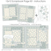 Finished Sweet Baby Blue photo layout showing blue plaid pattern, layered scallop frames, white outlined stars, patterned hearts, plaid hearts, polka dot hearts, sweet baby title, layered photo mats. Designed for New Baby Scrapbook Layout, Baby Shower Scrapbook Pages, soft blue backgrounds, soft powder blue, warm cream, large blue polka dots, tiny blue dot pattern.