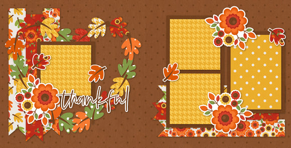 Thankful scrapbook page kit — coordinated background patterns and journaling spots, cozy fall craft, floral fall kit, pastel paper embellishments and photo mats, pumpkin scrapbook, harvest layout, handmade elements for DIY photo albums, autumn scrapbook, autumn craft set, precut designs for memory journaling, acid-free double-sided scrapbook supplies, ready-to-glue title banners and photo frames, seasonal scrapbook page kits and die cuts, family fall album
