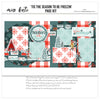 Tis the Season to Be Freezin 12x12 Scrapbook Page Kit by Miss Kate Designs featuring winter-themed designs, snowflake patterns, plaid backgrounds, pre-cut die-cuts, and instructions for creating two-page layouts, perfect seasonal holiday scrapbooking