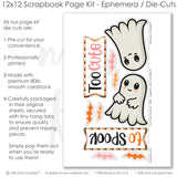 This Too Cute To Spook kit features — creative accents for scrapbook storytelling, Halloween Paper, handmade elements for DIY photo albums, Fall Scrapbook, Too Cute To Spook, coordinated background patterns and journaling spots, layered die cut titles for themed layouts, Halloween Scrapbook, Spooky Scrapbook, Scrapbook Supplies, Family Scrapbook, Cute Ghost Scrapbook, 12x12 Page Kit, DIY Scrapbook, precut designs for memory journaling, Memory Book Kit
