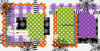 Two-page Trick Or Treat 12x12 scrapbook layout featuring white background, black spiderweb pattern, orange scallop border, orange polka dots, purple gingham, and green polka dots. Designed for Halloween memories and favorite photos.