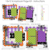 Trick Or Treat 12x12 scrapbook page kit instruction image showing the completed two-page layout and placement of coordinating papers, die cuts, and photo areas. Designed for Halloween memories and favorite photos.
