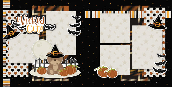 Wicked Cute scrapbook page kit — cute scrapbook, coordinated background patterns and journaling spots, precut designs for memory journaling, scrapbooking ephemera and cardstock cutouts, halloween crafts, 12x12 scrapbook kit, pastel paper embellishments and photo mats, scrapbook supplies, ready-to-glue title banners and photo frames, layered die cut titles for themed layouts, diy scrapbook kit, acid-free double-sided scrapbook supplies, scrapbook craft kit
