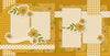 Two-page You Bring The Sunshine scrapbook layout featuring golden yellow sunflowers, green leafy stems, mustard yellow palette, yellow gingham pattern, white polka dots, mustard polka dots, white cross pattern, sunflower floral pattern. Designed for Sunshine Memories, Sunflower Scrapbook Page Kit, large sunflower clusters, small sunflower blossoms, curved sentiment banner, you bring the sunshine phrase, layered floral embellishments, white photo mats, two page floral layout.
