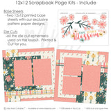 You Make Me Blossom scrapbook page kit includes two coordinated 12x12 printed base sheets with matching die cuts and embellishments. Designed for relationship memories and favorite photos.
