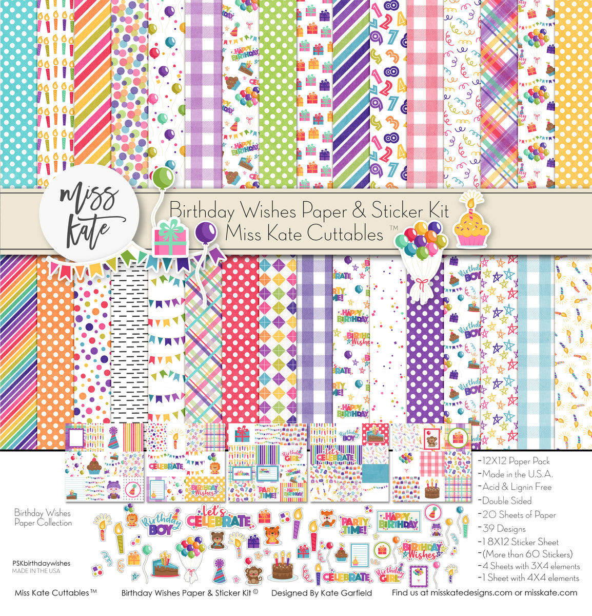Birthday Wishes Scrapbook Paper & Sticker Kit – MISS KATE