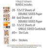 A Magical Halloween Bundle, includes image, showing complete coordinated paper craft set with 12x12 papers, 6x6 papers, cardstock, die cuts, and stickers for layouts, cards, albums, journals, and keepsakes. Buyer theme: Complete Halloween Scrapbook Bundle & Craft Set. A Magical Halloween complete scrapbook bundle with 12x12 paper, 6x6 paper, coordinating cardstock, stickers and die cuts