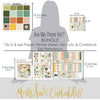 Are We There Yet? Bundle, size guide image, showing complete coordinated paper craft set with 12x12 papers, 6x6 papers, cardstock, die cuts, and stickers for layouts, cards, albums, journals, and keepsakes. Buyer theme: Complete Road Trip & Vacation Scrapbook Craft Bundle. Complete travel paper crafting bundle with 12x12 papers, 6x6 papers, coordinating cardstock, die cuts, and stickers. Visible artwork includes travel cameras, globes and maps, Route 66 road signs, mountains and pine trees