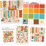 Birthday Bash Bundle, main product image, showing complete coordinated paper craft set with 12x12 papers, 6x6 papers, cardstock, die cuts, and stickers for layouts, cards, albums, journals, and keepsakes. Buyer theme: Complete Birthday Scrapbook & Paper Craft Bundle. Birthday Bash complete scrapbook bundle with coordinating 12x12 paper, 6x6 designs, cardstock, die cuts and stickers. Coordinating patterns include Rainbow diagonal stripes, Birthday plaid and gingham, Colorful party dots