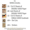 Boo Bundle, includes image, showing complete coordinated paper craft set with 12x12 papers, 6x6 papers, cardstock, die cuts, and stickers for layouts, cards, albums, journals, and keepsakes. Buyer theme: Complete Halloween Scrapbook & Craft Bundle. Boo complete vintage Halloween scrapbook bundle with patterned paper, 6x6 paper, coordinating cardstock, stickers and die cuts. Scrapbook paper bundle, card making supplies, junk journal materials, mini album paper, and coordinated craft supplies