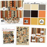 Boo Bundle, main product image, showing complete coordinated paper craft set with 12x12 papers, 6x6 papers, cardstock, die cuts, and stickers for layouts, cards, albums, journals, and keepsakes. Buyer theme: Complete Halloween Scrapbook & Craft Bundle. Boo complete vintage Halloween scrapbook bundle with patterned paper, 6x6 paper, coordinating cardstock, stickers and die cuts. Scrapbook paper bundle, card making supplies, junk journal materials, mini album paper, and coordinated craft supplies