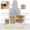 Boo Bundle, size guide image, showing complete coordinated paper craft set with 12x12 papers, 6x6 papers, cardstock, die cuts, and stickers for layouts, cards, albums, journals, and keepsakes. Buyer theme: Complete Halloween Scrapbook & Craft Bundle. Boo complete vintage Halloween scrapbook bundle with patterned paper, 6x6 paper, coordinating cardstock, stickers and die cuts. Scrapbook paper bundle, card making supplies, junk journal materials, mini album paper, and coordinated craft supplies