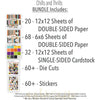 Chills and Thrills Bundle, includes image, showing complete coordinated paper craft set with 12x12 papers, 6x6 papers, cardstock, die cuts, and stickers for layouts, cards, albums, journals, and keepsakes. Buyer theme: Complete Halloween Scrapbook & Paper Craft Bundle. Complete Halloween scrapbook bundle combining 12x12 paper and stickers, 6x6 paper, printed cardstock, die cuts and coordinating stickers. Color palette includes haunted aqua, monster lime green, candy corn yellow