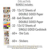 Chills and Thrills Premium + 6x6 monthly box contents image showing coordinated 12x12 paper, 6x6 paper, cardstock, die cuts and stickers.