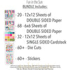 Fun in the Sun Bundle, includes image, showing complete coordinated paper craft set with 12x12 papers, 6x6 papers, cardstock, die cuts, and stickers for layouts, cards, albums, journals, and keepsakes. Buyer theme: Complete Tropical Beach Scrapbook Craft Bundle. Fun in the Sun complete scrapbook bundle with 12x12 paper, 6x6 designs, cardstock, die cuts and stickers in a bright coordinated tropical palette. Designed for Ocean adventure memory pages, Summer card making, Mini albums