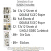 Generations of Love Bundle, includes image, showing complete coordinated paper craft set with 12x12 papers, 6x6 papers, cardstock, die cuts, and stickers for layouts, cards, albums, journals, and keepsakes. Buyer theme: Complete Genealogy & Heritage Scrapbook Bundle. Generations of Love complete scrapbook bundle with 12x12 paper, 6x6 designs, cardstock, die cuts and stickers in a vintage neutral family heritage palette. Coordinating patterns include Polka dots, Pinstripes, Diamond lattice