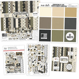 Generations of Love Bundle, main product image, showing complete coordinated paper craft set with 12x12 papers, 6x6 papers, cardstock, die cuts, and stickers for layouts, cards, albums, journals, and keepsakes. Buyer theme: Complete Genealogy & Heritage Scrapbook Bundle. Generations of Love complete scrapbook bundle with 12x12 paper, 6x6 designs, cardstock, die cuts and stickers in a vintage neutral family heritage palette