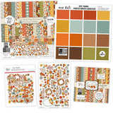 Give Thanks Bundle, main product image, showing complete coordinated paper craft set with 12x12 papers, 6x6 papers, cardstock, die cuts, and stickers for layouts, cards, albums, journals, and keepsakes. Buyer theme: Complete Thanksgiving Scrapbook Bundle. Give Thanks complete Thanksgiving scrapbook bundle with 12x12 paper, 6x6 paper, coordinating cardstock, die cuts and stickers