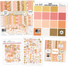 Groovy Bundle, main product image, showing complete coordinated paper craft set with 12x12 papers, 6x6 papers, cardstock, die cuts, and stickers for layouts, cards, albums, journals, and keepsakes. Buyer theme: Complete Retro Summer & 70s Scrapbook Craft Bundle. Groovy complete scrapbook bundle with 12x12 paper, 6x6 designs, cardstock, die cuts and stickers in a warm retro summer palette. Coordinating patterns include Retro daisy prints, Coral and pink checkerboards, Warm 70s floral patterns