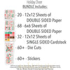 Holiday Cheer Bundle, includes image, showing complete coordinated paper craft set with 12x12 papers, 6x6 papers, cardstock, die cuts, and stickers for layouts, cards, albums, journals, and keepsakes. Buyer theme: Complete Christmas & Holiday Scrapbook Craft Bundle. Holiday Cheer complete scrapbook bundle with 12x12 paper, 6x6 designs, cardstock, die cuts and stickers in a cheerful red, green, pink, cocoa and cream Christmas palette