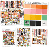 It's Spooky Season Bundle, main product image, showing complete coordinated paper craft set with 12x12 papers, 6x6 papers, cardstock, die cuts, and stickers for layouts, cards, albums, journals, and keepsakes. Buyer theme: Complete Halloween Scrapbook Craft Bundle. It's Spooky Season complete scrapbook bundle with 12x12 Double-Sided Paper, 6x6 Double-Sided Paper, Linen Printed Smooth Cardstock, Die Cuts and one Sticker Sheet