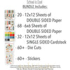 School is Cool Bundle, includes image, showing complete coordinated paper craft set with 12x12 papers, 6x6 papers, cardstock, die cuts, and stickers for layouts, cards, albums, journals, and keepsakes. Buyer theme: Complete Back to School Scrapbook Craft Bundle. School is Cool complete scrapbook bundle with 12x12 paper, 6x6 designs, cardstock, die cuts and stickers in a classic schoolhouse color palette. Designed for School-year albums, Teacher appreciation crafts, Classroom memory pages