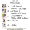 Trick or Treat Bundle, includes image, showing complete coordinated paper craft set with 12x12 papers, 6x6 papers, cardstock, die cuts, and stickers for layouts, cards, albums, journals, and keepsakes. Buyer theme: Complete Cute Halloween Scrapbook Bundle. Trick or Treat complete scrapbook bundle with 12x12 paper, 6x6 paper, coordinating cardstock, stickers and die cuts. Scrapbook paper bundle, card making supplies, junk journal materials, mini album paper, and coordinated craft supplies