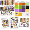 Trick or Treat Bundle, main product image, showing complete coordinated paper craft set with 12x12 papers, 6x6 papers, cardstock, die cuts, and stickers for layouts, cards, albums, journals, and keepsakes. Buyer theme: Complete Cute Halloween Scrapbook Bundle. Trick or Treat complete scrapbook bundle with 12x12 paper, 6x6 paper, coordinating cardstock, stickers and die cuts. Scrapbook paper bundle, card making supplies, junk journal materials, mini album paper, and coordinated craft supplies