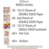 Wildflowers Bundle, includes image, showing complete coordinated paper craft set with 12x12 papers, 6x6 papers, cardstock, die cuts, and stickers for layouts, cards, albums, journals, and keepsakes. Buyer theme: Complete Botanical & Floral Scrapbook Craft Bundle. Wildflowers complete scrapbook bundle with 12x12 paper, 6x6 designs, cardstock, die cuts and stickers in a rich botanical palette. Coordinating patterns include Teal and coral floral fields, Purple polka dots, Mustard gingham