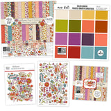 Wildflowers Bundle, main product image, showing complete coordinated paper craft set with 12x12 papers, 6x6 papers, cardstock, die cuts, and stickers for layouts, cards, albums, journals, and keepsakes. Buyer theme: Complete Botanical & Floral Scrapbook Craft Bundle. Wildflowers complete scrapbook bundle with 12x12 paper, 6x6 designs, cardstock, die cuts and stickers in a rich botanical palette. Designed for Wildflower scrapbook layouts, Garden photo albums, Nature journals