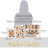 A Magical Halloween Collection, size guide image, showing coordinated Paper & Sticker Kit, full-size Die Cuts, and Sticker Sheet for scrapbook layouts, memory albums, cards, journals, and keepsakes. Buyer theme: Coordinated Halloween Scrapbook Collection. A Magical Halloween coordinated scrapbook collection with patterned paper, stickers and die-cut Halloween embellishments. Scrapbook collection, paper and sticker supplies, die cut embellishments, and coordinated memory keeping products
