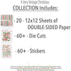 A Very Vintage Christmas Collection, includes image, showing coordinated Paper & Sticker Kit, full-size Die Cuts, and Sticker Sheet for scrapbook layouts, memory albums, cards, journals, and keepsakes. Buyer theme: Coordinated Vintage Christmas Scrapbook Collection. A Very Vintage Christmas coordinated scrapbook collection with 12x12 paper, stickers and die-cut holiday embellishments