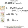 Are We There Yet? Collection, includes image, showing coordinated Paper & Sticker Kit, full-size Die Cuts, and Sticker Sheet for scrapbook layouts, ancestry albums, family history pages, and keepsakes. Buyer theme: Coordinated Travel Scrapbook Paper Craft Collection. Coordinated travel paper crafting collection with the 12x12 paper and sticker kit, die cuts, and sticker sheet. Visible artwork includes globes and maps, Route 66 road signs, mountains and pine trees, passports and motel keys