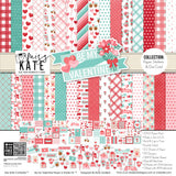 Be My Valentine Collection, collection product image, showing coordinated Paper & Sticker Kit, full-size Die Cuts, and Sticker Sheet for scrapbook layouts, memory albums, cards, journals, and keepsakes. Buyer theme: Coordinated Valentine's Day Scrapbook Collection. Be My Valentine coordinated scrapbook collection with paper, stickers and die cuts for Valentine's Day photos, couples memories, friendship pages and love stories. Designed for Love story pages, Friendship memory keeping, Card making