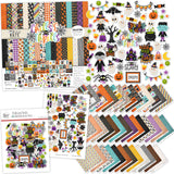 Chills and Thrills Basic monthly box. main collection presentation showing 12x12 paper, full-size die cuts and coordinating sticker sheet.