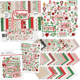 Christmas Joy Collection, main product image, showing coordinated Paper & Sticker Kit, full-size Die Cuts, and Sticker Sheet for scrapbook layouts, memory albums, cards, journals, and keepsakes. Buyer theme: Coordinated Traditional Christmas Scrapbook Collection. Christmas Joy coordinated scrapbook collection with paper, stickers and die cuts for Christmas morning photos, family traditions, Christmas Eve and festive memories